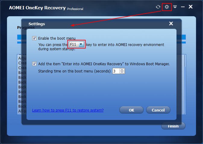 press f11 for aomei onekey recovery