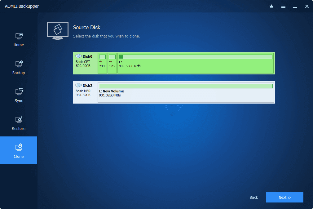 Select Source Disk