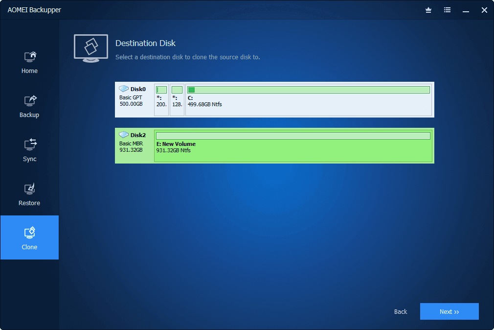 Select Destination Disk