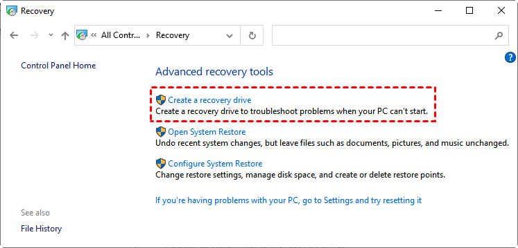 create recovery image windows 10
