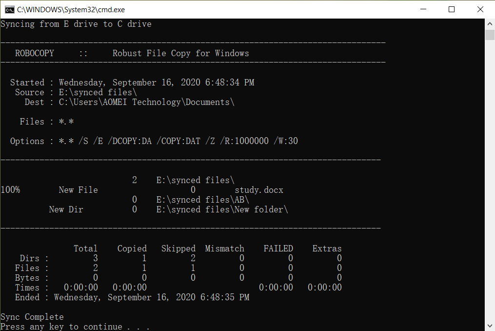 robocopy sync folders