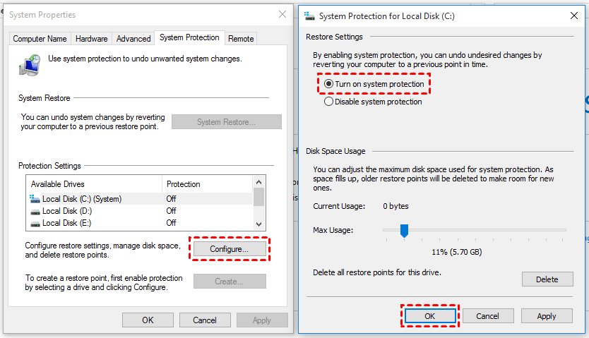 windows 10 turn on system protection greyed out