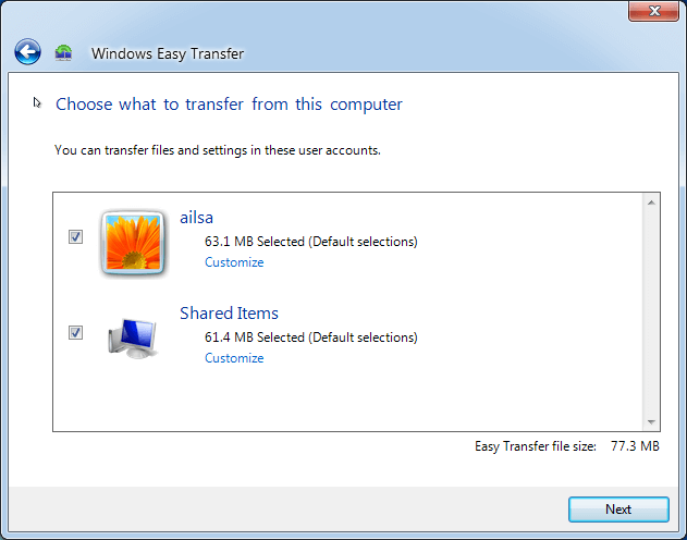 Choose Data To Transfer From This Computer