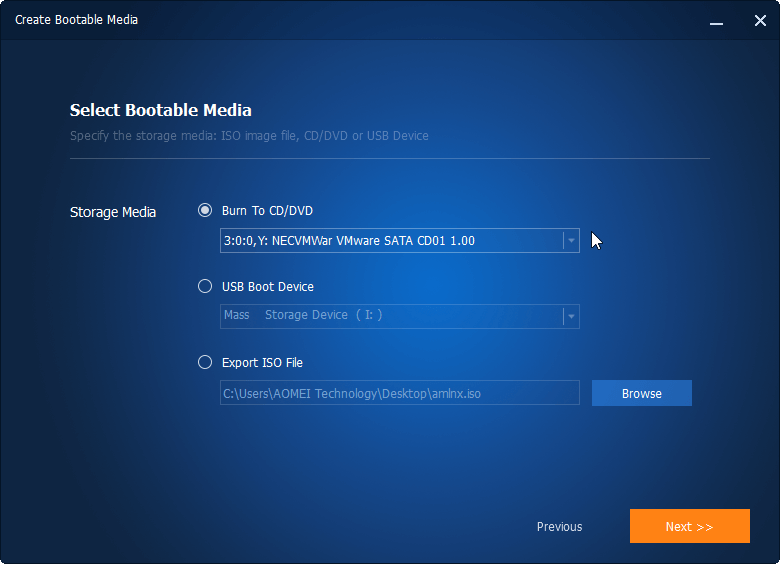 Select Bootable Media